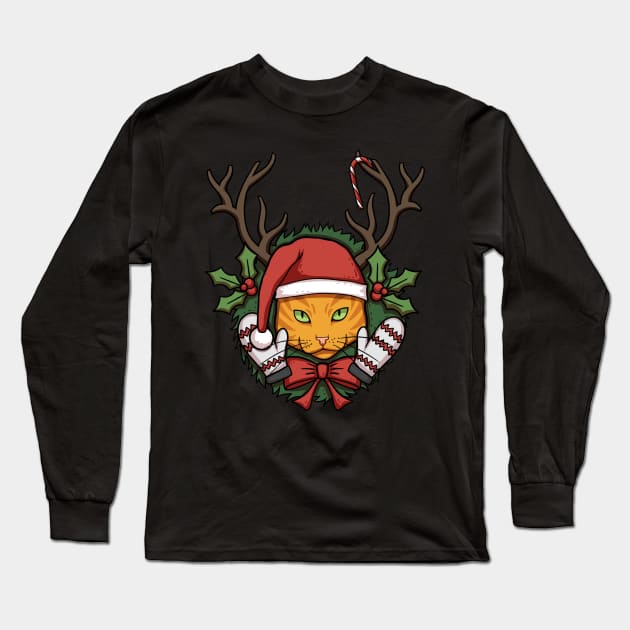 Ginger Christmas Cat Long Sleeve T-Shirt by Cat Club